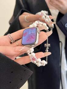 1 件女式猫眼珍珠粉钻金属链式表带，兼容 38/40/41/42/44/45/46/49 毫米，兼容 表带 Ultra/Se10/9/8/7/6/5/4/3/2/1 - 方鑽 - 查看 4