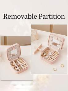 1pc Travel Jewelry Box, Small PU Leather Jewelry Storage Box With Mirror, Jewelry Organizer For Women, Compact Jewelry Box For Earrings Necklaces Rings, Travel Essentials, Bridesmaid Gift, Mother's Day Gift, Easter Gift