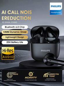 PHILIPS 飞利浦无线蓝牙6.0耳机，半入耳式，高音质，游戏降噪，通用兼容iPhone和安卓系统，型号TAT1020 - 黑色 - 查看 1