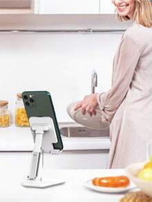 1 Stück faltbarer Handyhalter, verstellbarer Tablet-Ständer für den Schreibtisch, tragbarer Desktop-Handyhalter, universelle freihändige Halterung, zusammenklappbare Wiege-Dockingstation, Bürozubehör, perfekt für Videoanrufe und Filme schauen, tolles Technik-Geschenk zu Halloween, Weihnachten