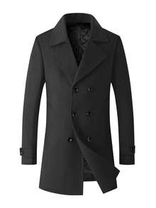 DOINLINE Gentleman's Autumn And Winter Solid - Color Medium - Length Coat, A High - End And Grand Standard Item For Mature Men. It Is Warm And Comfortable, A Boutique Coat With A Casual Double - Breasted  Design, A Full - Button Jacket Trench Coat, Handsome Men's Wear, Suitable For Outings, Meeting Friends And Business Parties. - 黑色 - 查看 11