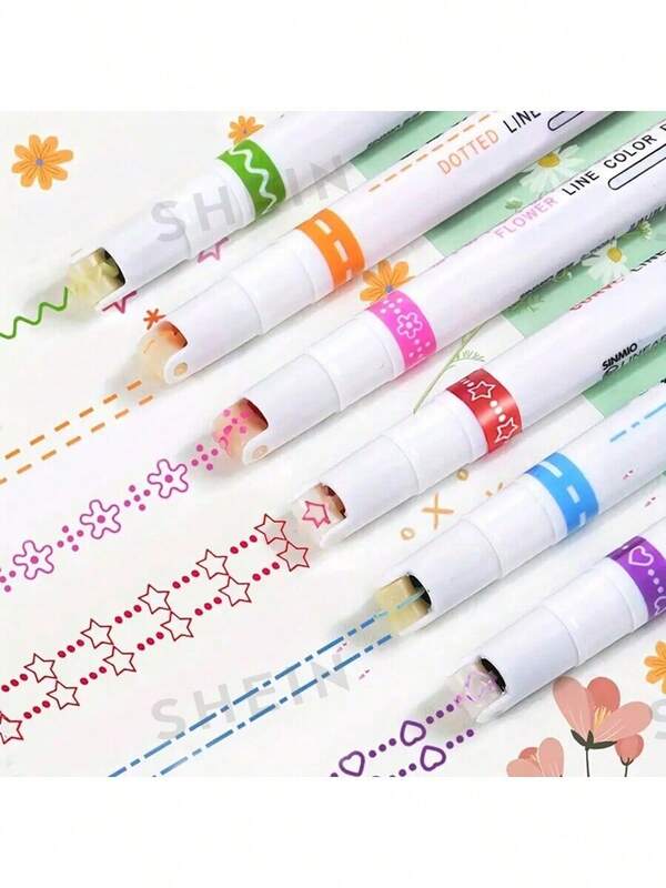 Bolígrafos resaltadores de 6 colores con diseño de flores onduladas, marcadores fluorescentes para bullet journaling, manualidades, bocetos, estudiantes y uso de oficina, color aleatorio