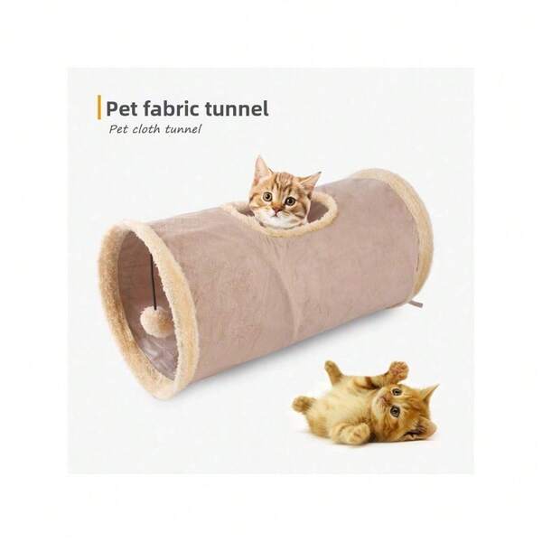 Túnel plegable de terciopelo para gatos con agujero para bola de juego, adecuado para gatos pequeños