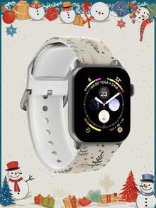 1pc Winter Forest Christmas Soft Elastic Breathable Comfortable Wristband Replacement Watch Band Compatible With Samsung,Imi, Garmin, Honor SmartwatcWatch 38mm 40mm 41mm 45mm 44mm 42mm 46mm 49mm, Fashionable Casual Multi-Color Silicone Strap Compatible With Apple Watch Ultra SE/11/10/9/8/7/6/5/4/3/2/1