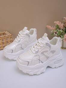 Giày thể thao đế xuồng ngắn mới 2025 dành cho nữ, giày thể thao thường ngày buộc dây màu trắng, giày cao gót đế dày, đa năng - trắng - Xem 7