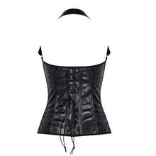 Women Black Faux Leather Corset Bustier Lace Up Burlesque Basque Outfits Halloween Party - 黑色 - 查看 7