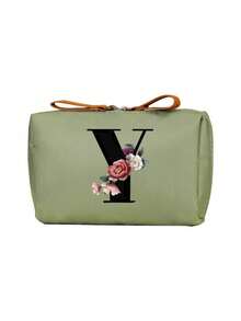 Geantă cosmetică elegantă cu monogramă, geantă de toaletă portabilă pentru femei, geantă de ruj, portofel pentru monede, geantă de depozitare pliabilă ușoară, geantă cosmetică, geantă de călătorie, geantă de depozitare portabilă, capacitate mare, cu mâner, multifuncțională, poliester durabil cu închidere cu fermoar, lavabilă la mașină, potrivită pentru naveta zilnică, călătorii de afaceri, vacanțe, poate fi oferită prietenilor, membrilor familiei ca un cadou grijuliu, cadouri de Crăciun, Halloween.