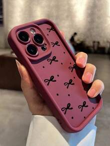 1 pieza Funda de teléfono a prueba de golpes de estilo INS con diseño de lazo a lunares negros, compatible con Apple y teléfonos inteligentes, resistente al agua, a las caídas y a los arañazos - Burdeos - Ver 3