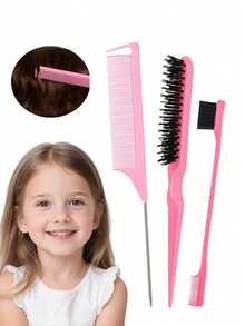 3pcs/Set Kids Hair Styling Tools, Include Hair Comb, Eyebrow Brush, Color Streak Brush