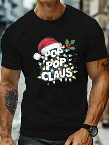 200g 100% Algodón Puro Camiseta de Hombre Patrón de Santa Claus - Camiseta Divertida de Santa Claus y Estampado de Bastón de Caramelo de Manga Corta Cuello Redondo Casual para Verano y Fiestas, Lavable a Máquina Ropa Casual de Vacaciones (Negro con Diseño Rojo/Verde) - Adecuada para fiestas de Navidad y uso diario - Moda de Hombre Talla Grande, Con características divertidas Diseño POP POP CLAUS, Ligera y Transpirable, Adecuada para clima cálido, Camiseta de Navidad, Disfraz de Navidad para hombres - Negro - Ver 7