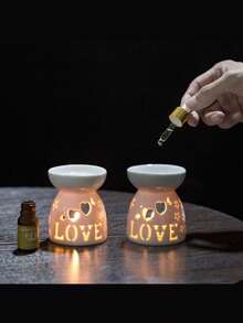 Set Of 2 White Ceramic Wax Melters Tea Light Warmers With Candle Scoop, Aromatherapy Holder, Mixed Wax Warmer, Ceramic Oil Burner, Candle Aromatherapy Diffuser For Home Valentine's Day Party, Season, Festival, Holiday, Room Decor, Home Decor, Gift - Multicolor - View 3