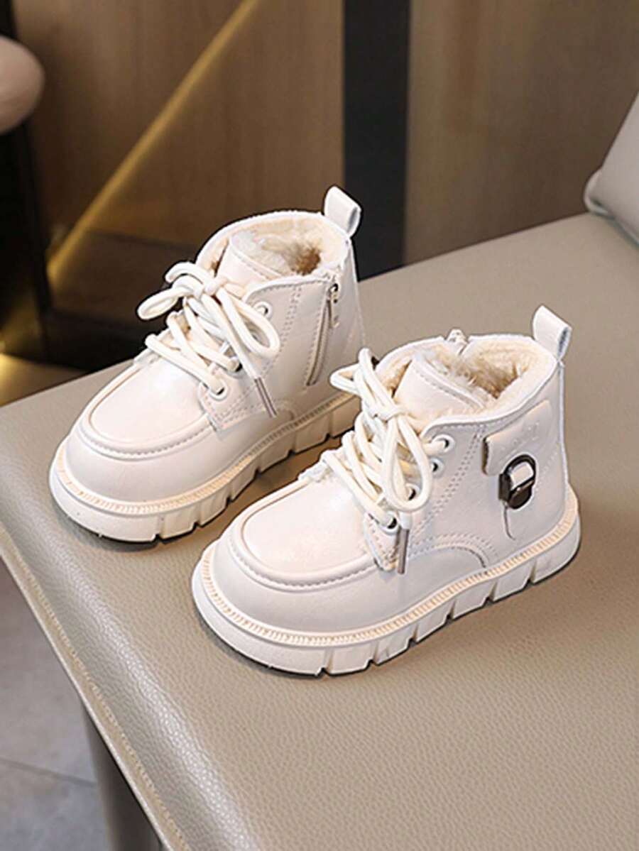1 Pair Kids Winter New Mid-Calf Casual Thermal Lined Short Boots, Unisex Children Anti-Slip Warm Boots, Fashion Versatile Little Leather Boots