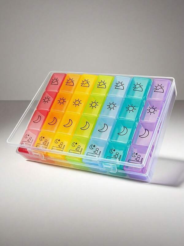 1 قطعة حافظة أدوية منظمة 28 خلية 7 أيام للسفر ، صندوق تخزين أدوية بلاستيك PP محمول بتصميم صدفة للاحتياجات الأساسية ، تشطيب دون رائحة ، صندوق مجوهرات صغير ،إدارة الأدوية اليومية'