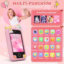 Juguetes de Navidad Teléfono inteligente para niños, regalos de cumpleaños y Navidad para niños de 3 a 10 años, juguetes educativos con teléfono celular, pantalla de 2.8", cámara dual, juegos, música, alarma, calculadora, incluye cordón para teléfono, tarjeta de memoria de alta capacidad y cable de carga.