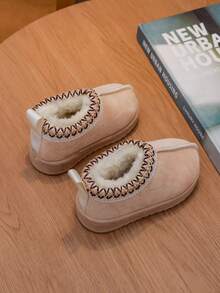 1 Pair Baby Warm Boots - Available In Classic Black, Cozy Beige, And Warm Brown Colors. Crafted With Soft & Comfortable Materials, Thermal Lining, Decorative Woven Trim At Ankle, Low-Top Design With Heel Pull Tab For Easy On/Off, Flat Sole, Providing Double Protection Of Warmth And Comfort For Babies In Winter. - Beige - View 4
