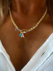 1 chiếc vòng cổ chữ cái mạ vàng sang trọng STYLEVER, mặt dây chuyền 26 chữ cái từ A-Z đính đá lấp lánh, dây chuyền thép không gỉ, món quà thanh lịch dành cho phụ nữ, thích hợp cho các bữa tiệc. - vàng - Xem 13