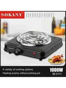SOKANY SOKANY Electric Stove, Electromagnetic Stove Table, Portable Cooking Electric Heating Plate, 1000W High Power, 5-Speed Temperature Control, Stainless Steel Surface, Heating Indicator Light, Built-IN Temperature Control, Overheating Protection.Suitable For All Cookware, Very Suitable For RV/Family/Camping/Apartment/Laboratory