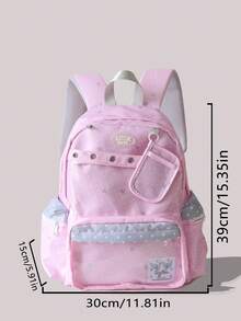 Large Capacity Polka Dot & Star Print Backpack For Middle & High School Girls, Pink