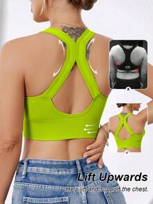 Sujetador deportivo sin costuras y con cremallera frontal de alta intensidad para mujer, adecuado para primavera, verano, otoño e invierno - Verde - Ver 2