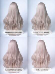 alicegarden Parrucca riccio con pizzo sulla fronte, parrucca riccio rosa chiaro lungo 20 piedi, naturale e realistica per uso quotidiano