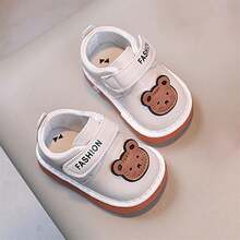 Baby Boy Girl First Walking Shoes Cute Bear Non-Slip Soft Sole Squeaky Shoes For Spring Fall - 白色 - 查看 3