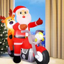 Inflable Navidad Decoración Papá Noel Y Alce Con Luz Led,7ft Inflable Navidad Papá Noel Y Alce Conduciendo Un Moto, - Rojo - Ver 8