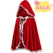Red & Burgundy Halloween Velvet Cloak, Short Ruched Lace Trim Hooded Cape