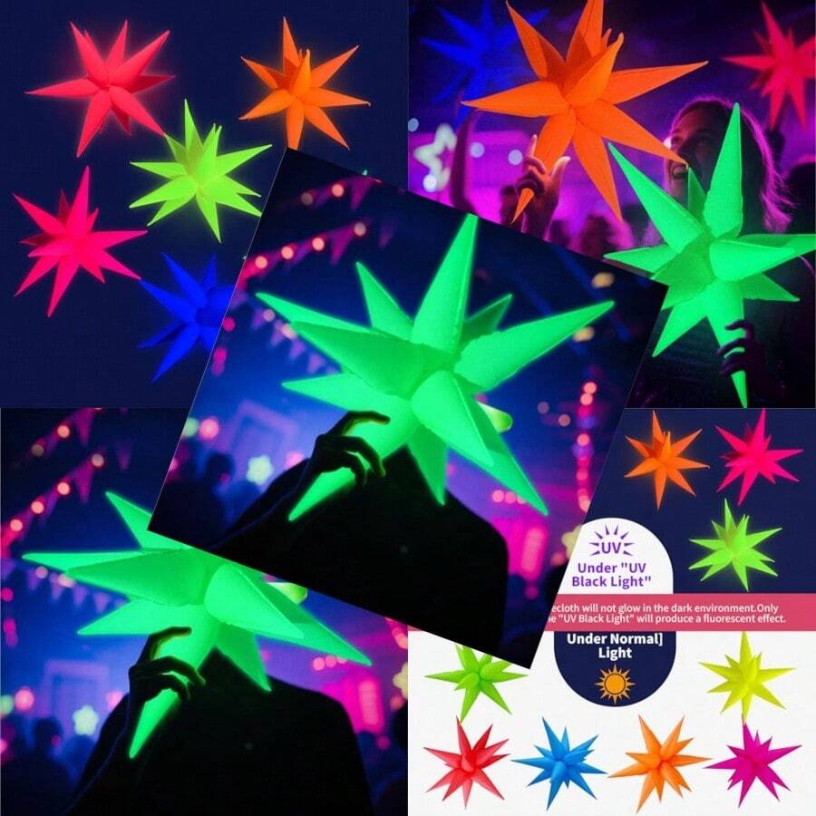6Set 72Pcs UV Neon Glow Balloon Neon Foil Explosion Star Balloons Kit Cone Balloons Blacklight Reactive Fluorescent Balloon Glow In The Dark Party Supplies For Birthday Wedding Decoration