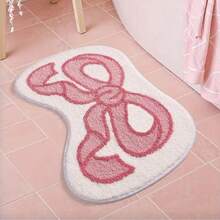 1 pezzo Tappetino da bagno in morbido peluche con fiocco - Design adorabile rosa e bianco, tappeto da bagno assorbente antiscivolo, in poliestere lavabile in lavatrice, aggiunge uno stile affascinante al tuo bagno, disponibile in più misure - Rosa - Visualizzare 3