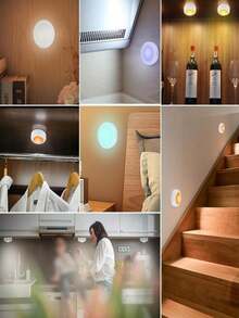 1/3/6pcs Wireless Wall Lights, Living Room Lighting, Triple RGB Wireless LED Wall Lamps, Cabinet Lighting, LED Spotlights, Battery Powered With Remote Control, Lighting Fixtures, LED Lights, Night Lights, Illumination, Reading Lights, Wireless Spotlights, Suitable For Corridor, Bathroom, Bedroom, Kitchen Cabinet, Stairs, Home Decor - 白色 - 查看 3