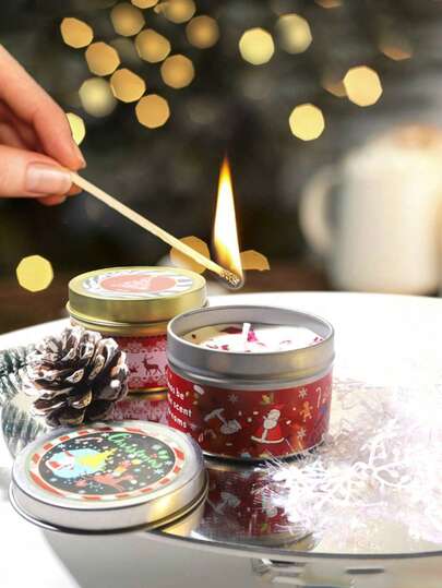 Vela aromática de cera de soja con aroma navideño, regalo creativo para fiestas, decoración, fragancia de plantas, aroma duradero, fragancia navideña única, 1 pieza/4 piezas/6 piezas, decoración del hogar, decoraciones navideñas, decoración de habitaciones, regalos de Navidad