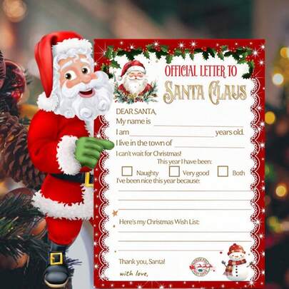 5/10/20 件复古风格圣诞贺卡、涂色页、写给圣诞老人的信、圣诞愿望清单 - 红色边框，以经典圣诞老人、雪人图案为特色，为写信给圣诞老人带来温暖的节日回忆，适合年轻人和成人，圣诞装饰，圣诞节的最佳选择