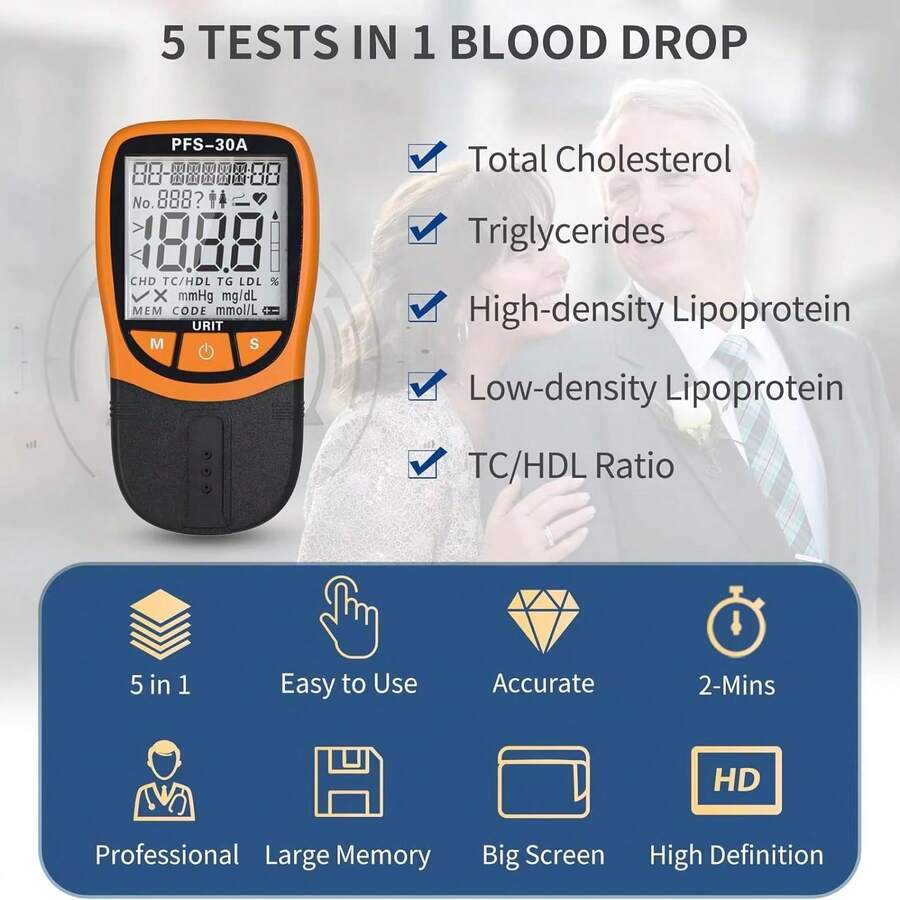 UriT Portable Blood Lipid Analyzer 5-In-1 For Rapid Detection Of Cholesterol/Triglycerides/High-Density/Low-Density Lipoprotein