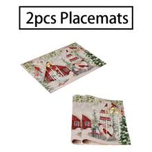 2/4/6pcs Christmas Happy Placemats, Gray Gnome Fantasy Snow Tree Branch Design Rectangular Placemats, 12x18 Inch, Suitable For Kitchen, Dining Room, Coffee, Party/Wedding Decor, Seasonal Winter Christmas Table Mats, Home Dining Table Decor, Party Decor, Christmas Decor, Holiday, Dining, Home Decor