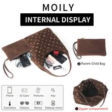 Large Capacity Women Tote Bag, Rivet Bag, Fashion Shoulder Bag With Various Rivet Niche Elements, Suede Design Elegant Handbag, Suitable For Dating, Daily, Shopping, Beach Vacation, Multi-Scenario Commuter Bucket Bag - Cà phê - Xem 2