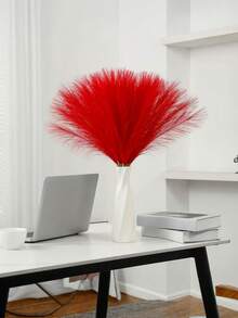 10/20/50pcs Red Faux Pampas Grass Artificial Reeds Large Tall Fluffy Artificial Fake Flower Bulrush Reed Grass Artificial Plants Boho Decor For Wedding Party Decoration, Home Living Room Bedroom Decor, Vase Arrangement, DIY Photoshoot Props Home Decor Christmas Decorations Christmas