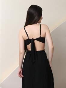 Long Dress For Children And Youth, Outing Or Party Tailoring, Sensorial Marrant, Side Slit, Double Upper Fabric, Strap Adjusters, 10 12 14 16, Tie And Elastic At The Back, Adjustable, Spring/Summer - 黑色 - 查看 4