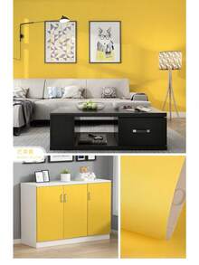 1 Roll Yellow Home Decor Adhesive Wallpaper, Waterproof Vinyl Contact Paper For Living Room Wall Sticker, Cabinet Kitchen Decorative Wall Decal, Self-Adhesive Wallpaper Wall Paper Wall Stickers Wall Decor Room Decor Wallpaper Stickers Wall Bedroom Decor - Yellow - View 4