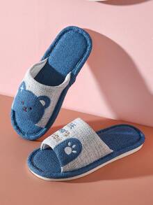 Spring Home Slippers For Women, Cute Soft Bottom Linen Absorbent Couple Slippers For Indoor All Season Use - Blue - View 4
