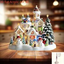 2D Flat, 1pc 2D Acrylic Flat Vintage Christmas Desktop Decoration - Winter Village Scene With Santa, Snowman & Festive Tree - No Electricity Needed, Lightweight Holiday Home Decor For Tabletop, Shelf, Or Birthday Gift, Christmas Decoration - Multicolor - View 11