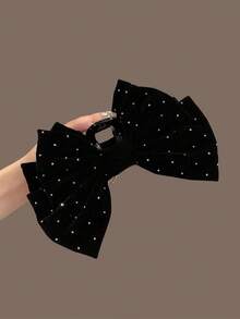 1pc Women's Double Layer Butterfly Hair Claw With Rhinestones, Solid Color, Elegant & Sweet, Suitable For Campus Wear, Party, Ball, And Daily Outfits Bow Valentine's Day Fall Winter Hair Clip Claw Clip Hair Accessories For Women For Vacation Outfits Woman Fashion Hair Clutch