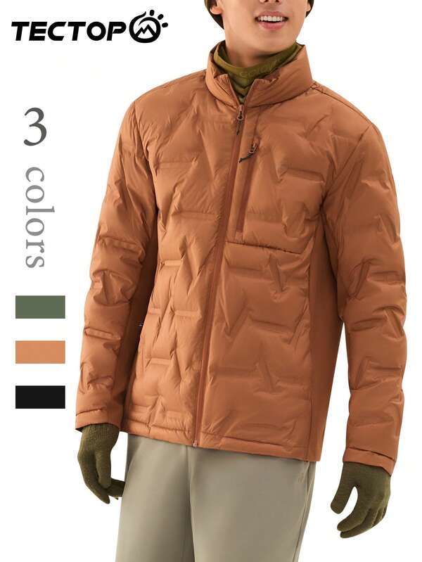TECTOP Men's Outdoor Down Jacket, Windproof And Warm For Autumn/Winter, With Zipper Stand Collar And Pockets, Suitable For Hiking And Mountaineering