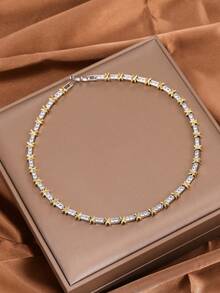 1pc Fashionable Cubic Zirconia Sparkling Criss-Cross Dual-Tone Letter X Necklace, Elegant Design Women's Party Gift Jewelry