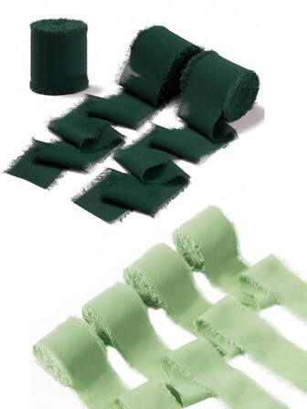 1/5pcs Sage Green/Dark Green Satin Ribbon 1.57*255.9inch Handmade Tassel Chiffon Satin Ribbon For Gift Wrapping, Wedding Invitations, Bridal Bouquets And Floral Decor