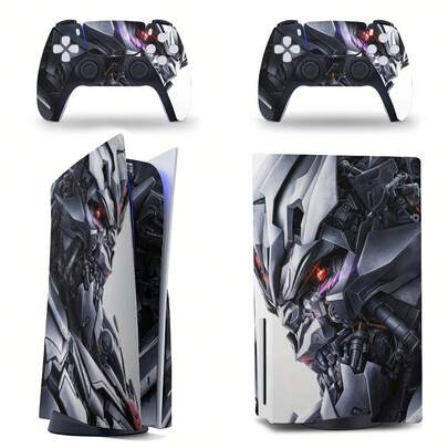 Juego de pegatinas para consola y controlador PS 5 Disc - Serie Cyber Mecha Armor | Envoltura de vinilo con diseño de robot futurista, anti-arañazos