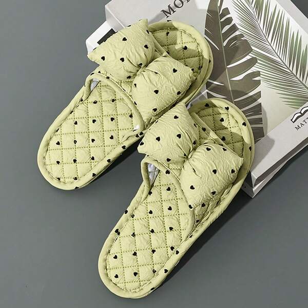 Women's Soft Bottom Silent Fabric Slippers, Thick Non-Slip Bedroom Slippers, Fashionable Bow Decor Indoor Slippers