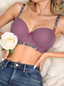 3 piezas COTOLO Sujetador de Mujer con Decoración de Letras "LOVE SECRET" Multicolores Fashion para Uso Diario Ropa Interior de Mujer Bra,brassieres de mujer,ropa interior de mujer,brasieres sin varilla,tops de mujer,brasier push up,blusas,brasier sin varilla,brasier invisible - Blanco+Morado+Negro - Ver 6