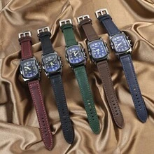1pc Rectangular Stainless Steel Case PU Leather Strap Men's Wrist Watch, Business Casual Fashion High-End Luminous Pointer Quartz Watch, Suitable For Men And Women For Daily Or Business Occasions - Gift Recommendation