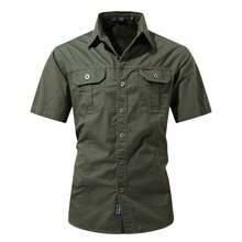 Cross-Border Plus Size Summer Military Short Sleeve Shirt Men's Workwear Cotton Work Shirt Outdoor Loose Men's Shirt Non-Iron - Dark Blue 1388 Long-sleeved Shirt - View 4