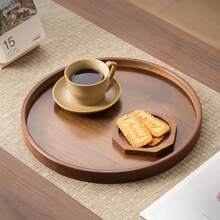 1pc Walnut Round Tea Tray, Suitable For Snacks, Desserts, Cookies, Tea, Appetizers, Home Gatherings, Festivals, Birthdays